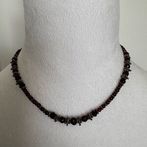 Deep Red Garnet Beaded Necklace with Faceted Stones